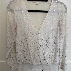 Cooper & Ella White Wrap Blouse with Silver Dots